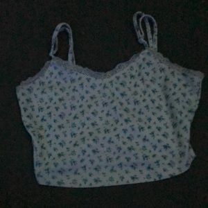 Blue flower crop top with white edges